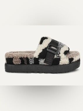 UGG (New) Fluffita Cali Collage Platform Slides Women’s 9 Black Grey